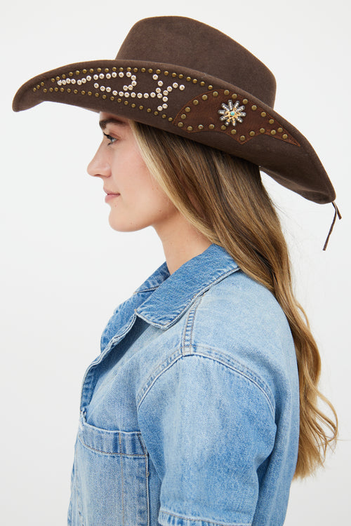 VSP Archive Brown Felt & Stud Detail Western Hat