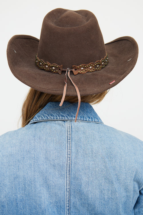 VSP Archive Brown Felt & Stud Detail Western Hat