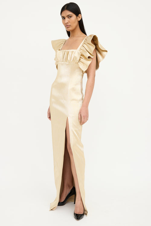 VSP Archive Gold Flutter Sleeve Maxi Dress