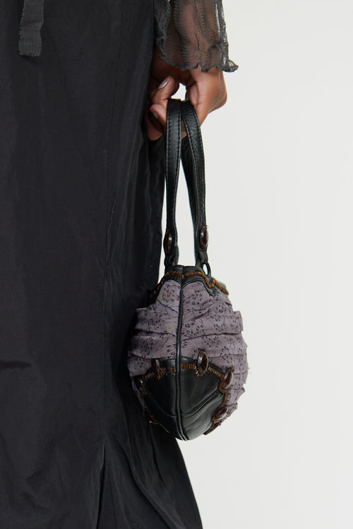 VSP Archive Black & Grey Silk Floral Beaded Bag