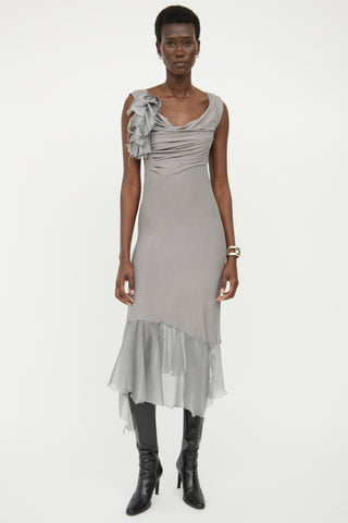 UM Grey Asymmetrical Drape Dress