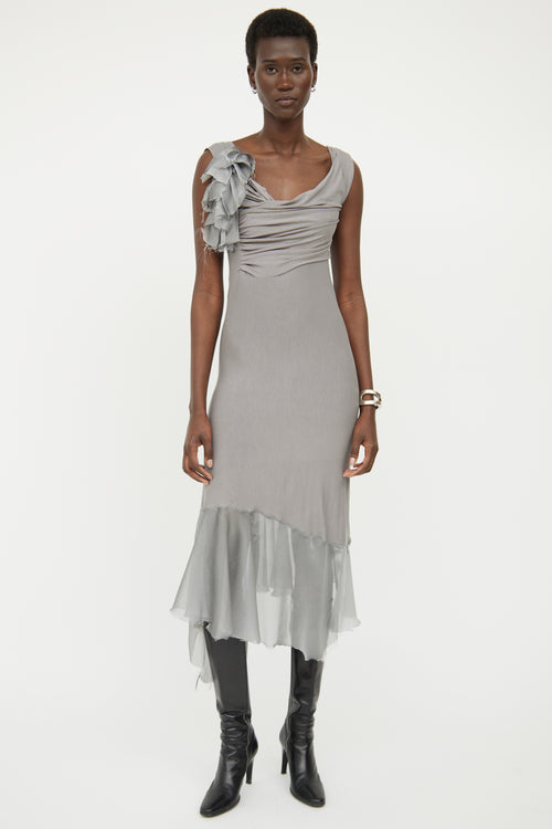 UM Grey Asymmetrical Drape Dress
