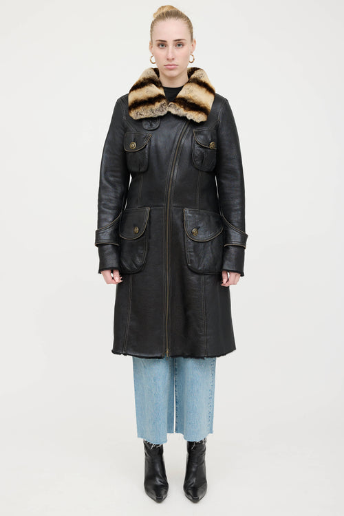 VSP Archive Leather and Fur Trim Coat