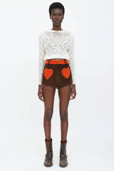 Understated Suede Heart Patch Mini Shorts