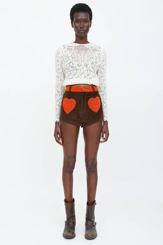 Understated Suede Heart Patch Mini Shorts