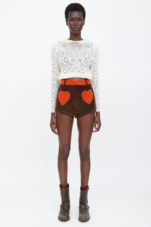 Understated Suede Heart Patch Mini Shorts