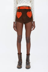 Understated Suede Heart Patch Mini Shorts