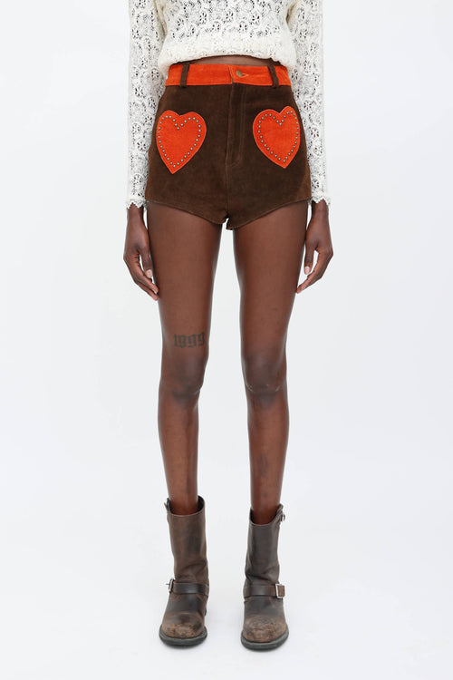 Understated Suede Heart Patch Mini Shorts