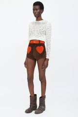 Understated Suede Heart Patch Mini Shorts