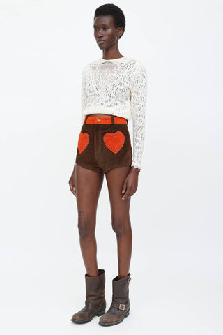 Understated Suede Heart Patch Mini Shorts