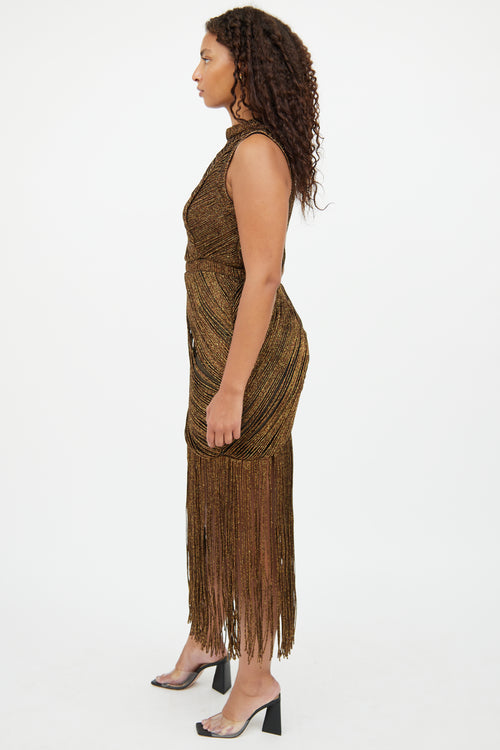 VSP Archive Brown Metallic Fringe Dress