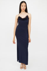 Esther Navy Feather Jewel Strap Gown