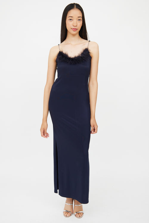 Esther Navy Feather Jewel Strap Gown