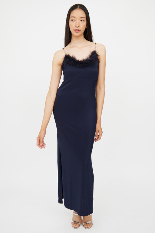 Esther Navy Feather Jewel Strap Gown