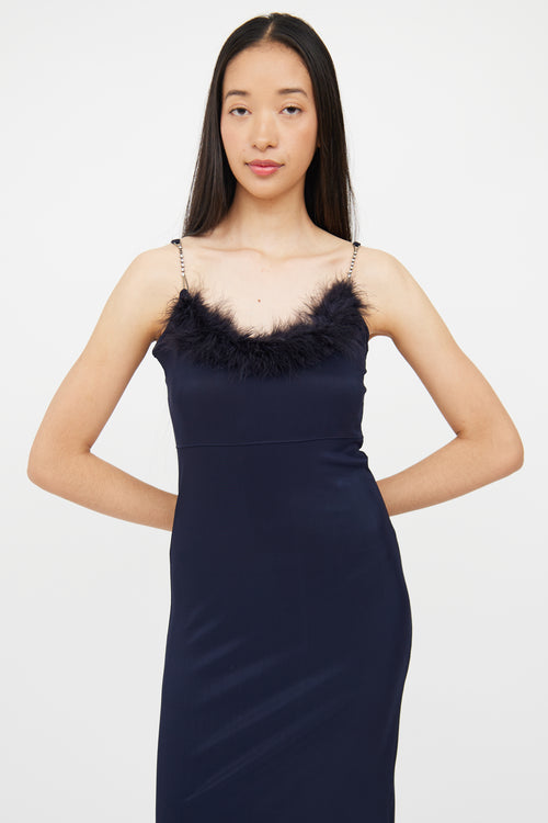 Esther Navy Feather Jewel Strap Gown