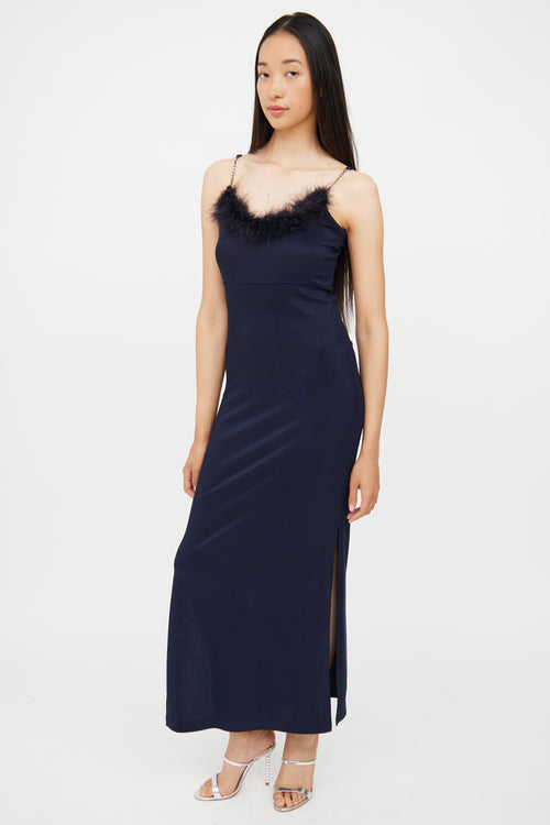 Esther Navy Feather Jewel Strap Gown