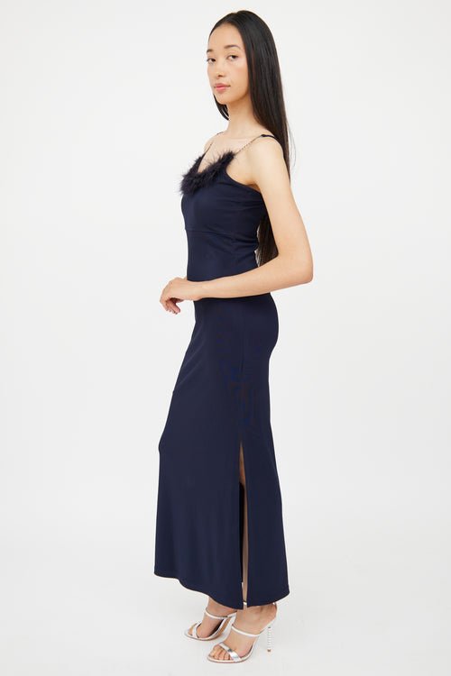 Esther Navy Feather Jewel Strap Gown