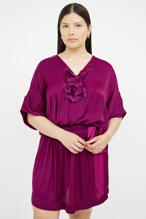 VSP Archive Purple Applique Pleated Cinch Dress