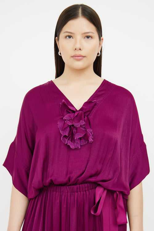 VSP Archive Purple Applique Pleated Cinch Dress