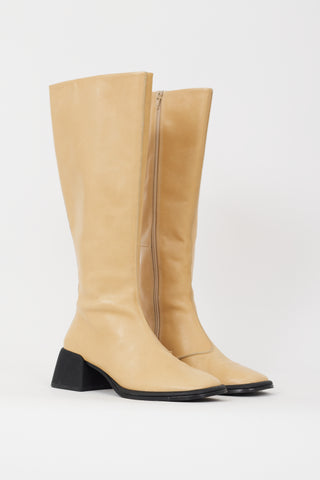 Vagabond Beige Leather Knee High Zipped Boot