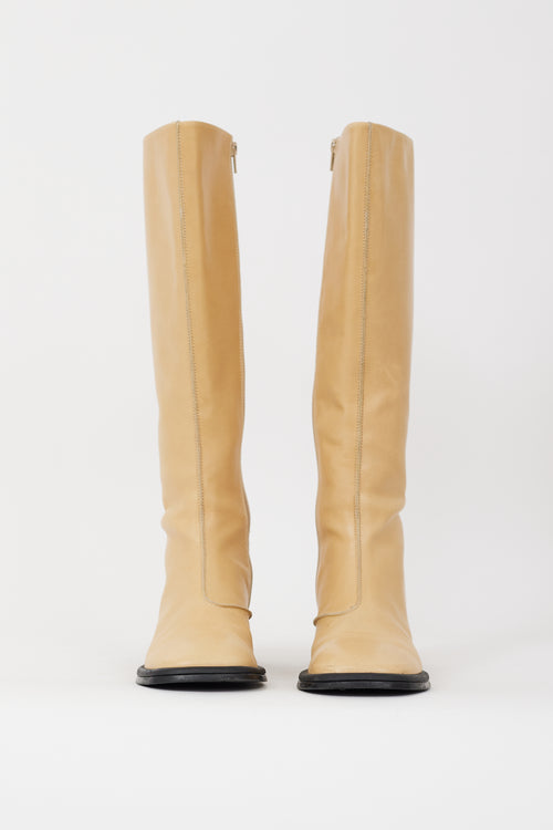 Vagabond Beige Leather Knee High Zipped Boot
