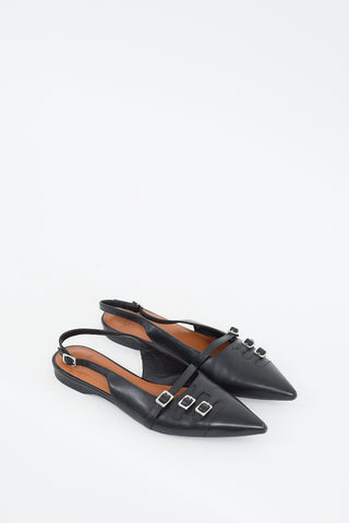 Vagabond Black Leather Hermine Buckled Slingback Mule