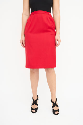 Valentino 1980s Red Wool Skirt