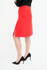 Valentino 1990s Red Slit Midi Skirt