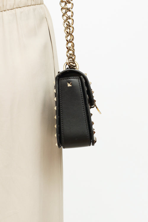 Valentino Black Rockstud Chain Flap  Shoulder Bag