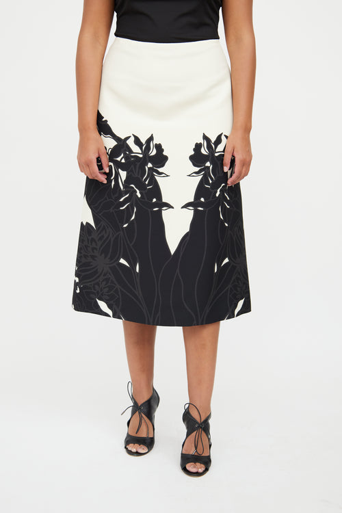 Valentino B&W Floral Midi Skirt