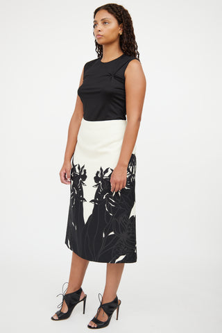 Valentino B&W Floral Midi Skirt