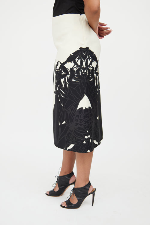 Valentino B&W Floral Midi Skirt