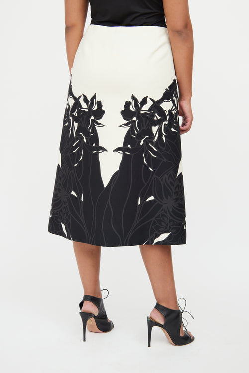 Valentino B&W Floral Midi Skirt