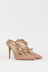 Valentino Beige & Blue Rolling Rockstud Caged Heel