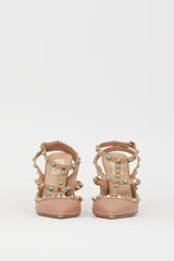 Valentino Beige & Blue Rolling Rockstud Caged Heel