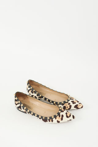 Valentino Beige & Brown Hair Rockstud Printed Ballet Flat