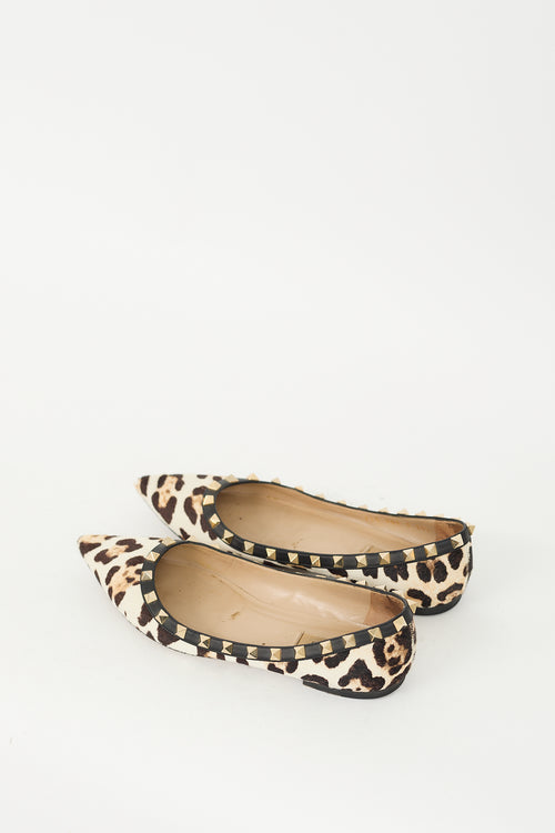 Valentino Beige & Brown Hair Rockstud Printed Ballet Flat