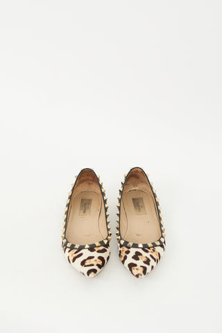 Valentino Beige & Brown Hair Rockstud Printed Ballet Flat