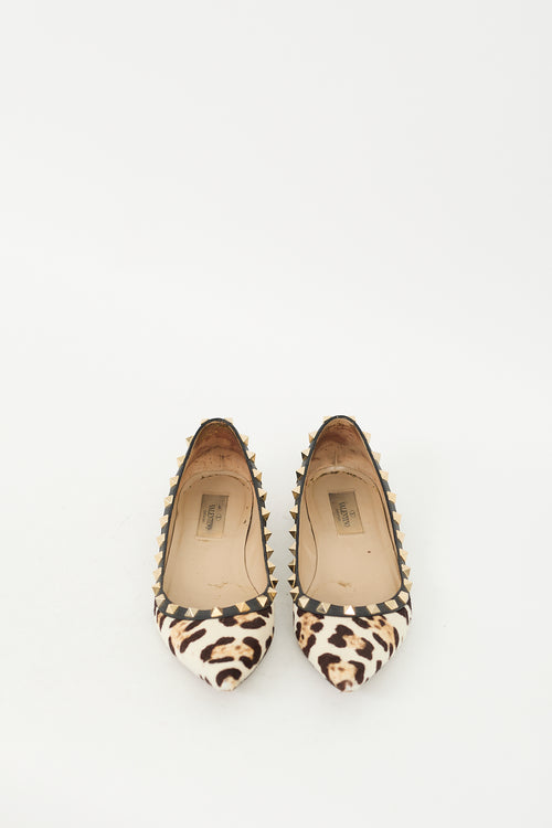 Valentino Beige & Brown Hair Rockstud Printed Ballet Flat