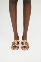 Valentino Beige Leather Roman Stud Slide