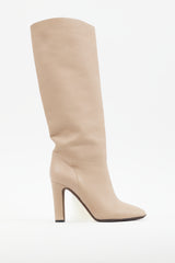 Valentino Beige Leather Knee High Heeled Boot