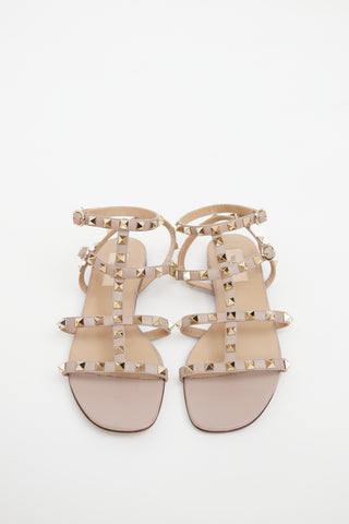 Valentino Beige Leather Rockstud Cage Sandal