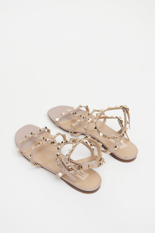 Valentino Beige Leather Rockstud Cage Sandal