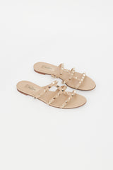 Valentino Beige Leather & Rockstud Caged Sandal