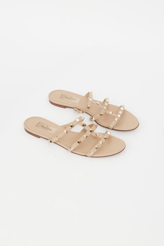 Valentino Beige Leather & Rockstud Caged Sandal