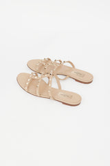 Valentino Beige Leather & Rockstud Caged Sandal