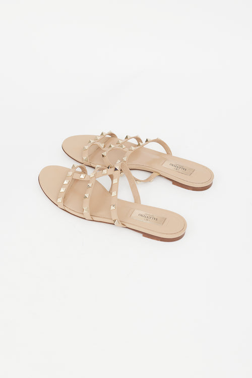 Valentino Beige Leather & Rockstud Caged Sandal