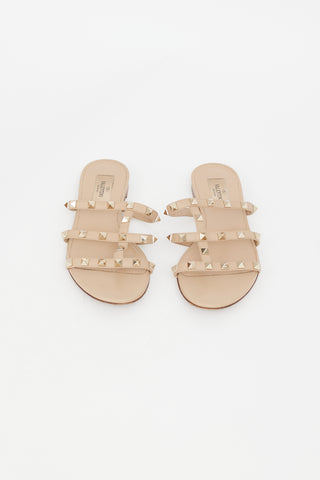 Valentino Beige Leather & Rockstud Caged Sandal