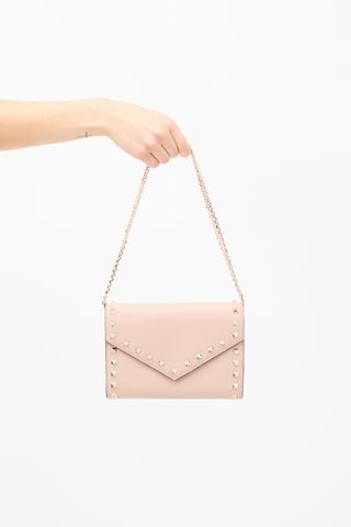 Valentino Beige Leather Rockstud Envelope Wallet On Chain Bag
