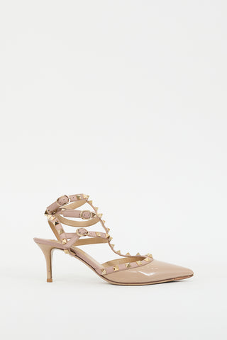 Valentino Beige Patent Rockstud Caged Pump